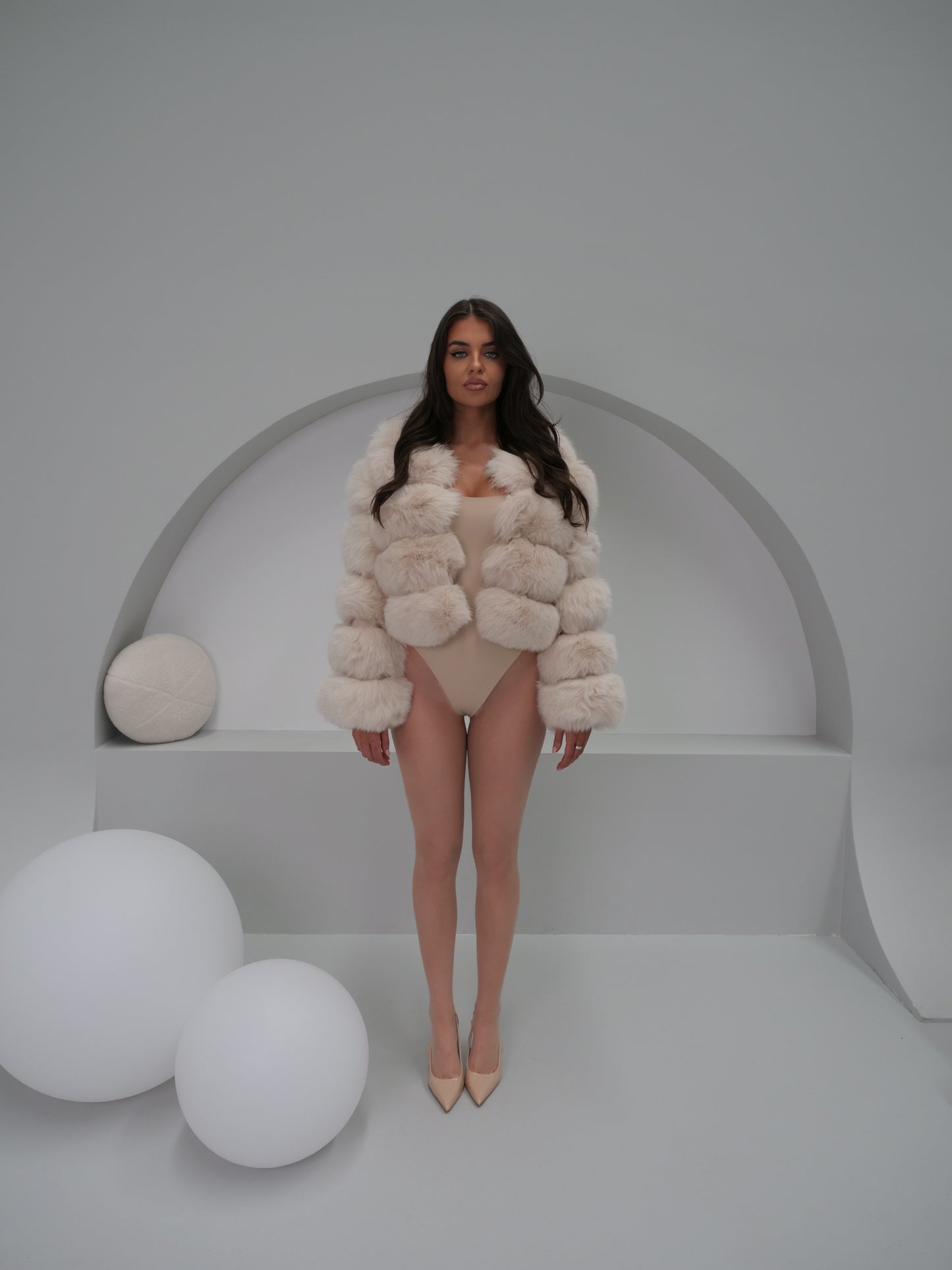 Cleopatra Fox Fur Coat in Nude