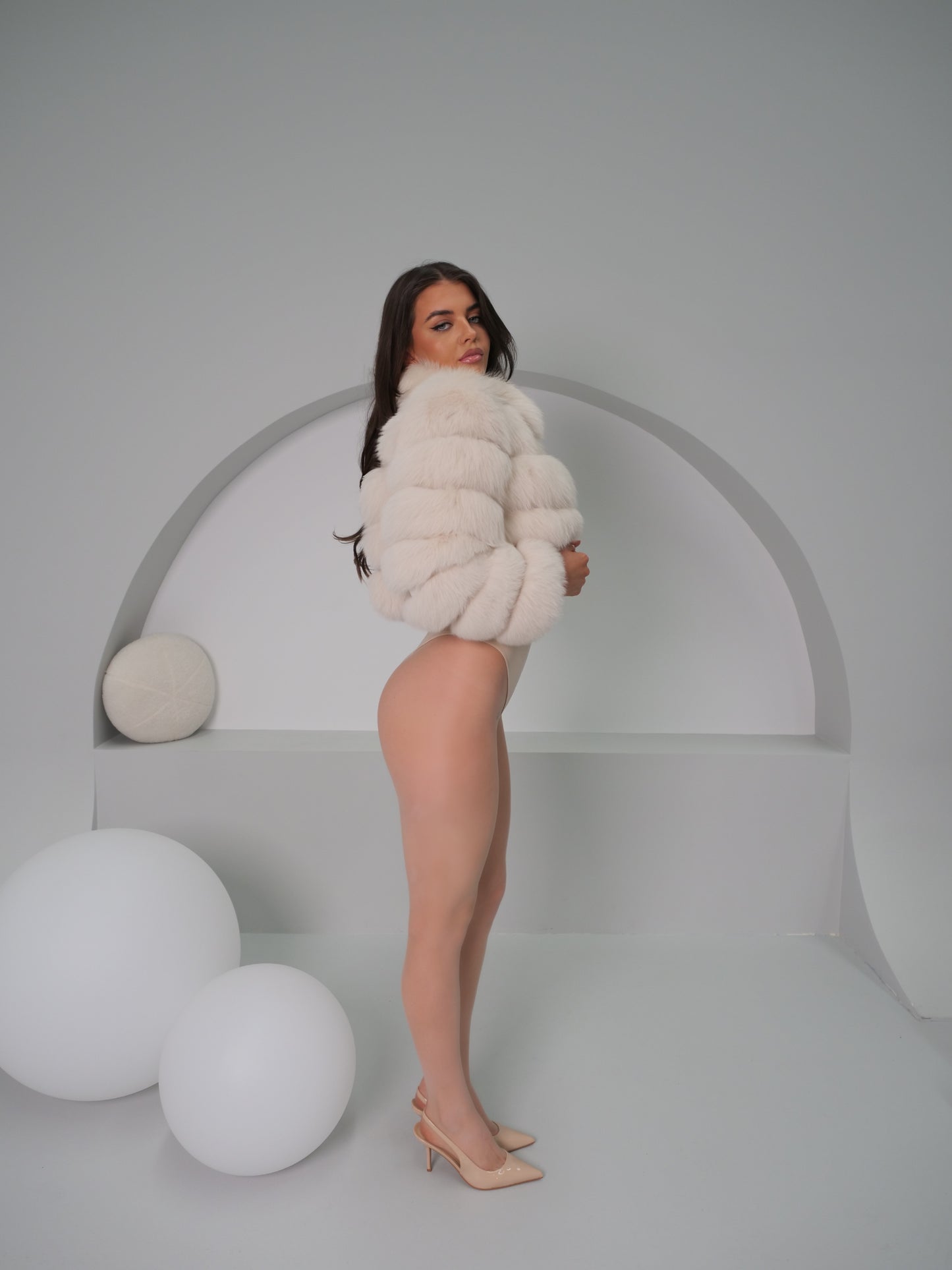Athena Fox Fur Coat in Nude