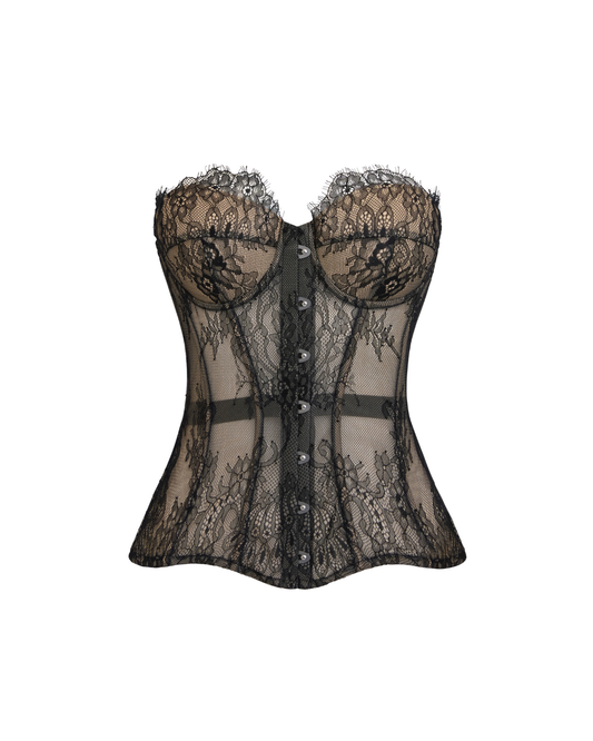 Aquarius Front Hook Lace Corset in Black