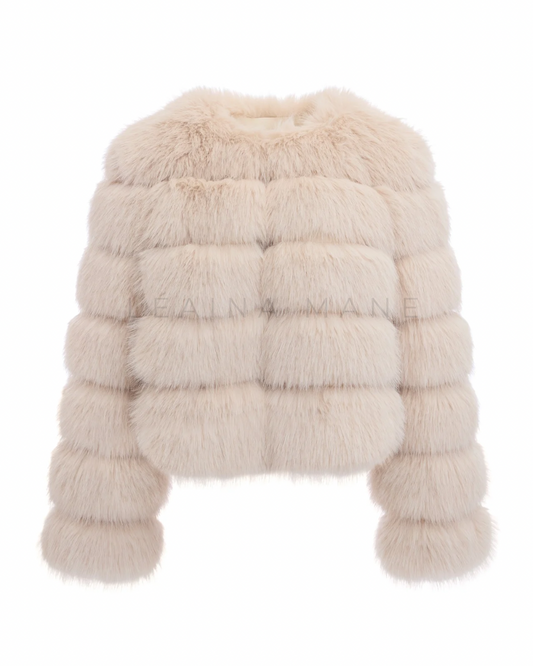 Monroe Faux Fake Fur Coat in Nude