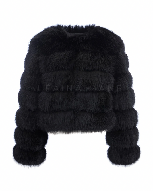 Monroe Faux Fake Fur Coat in Black