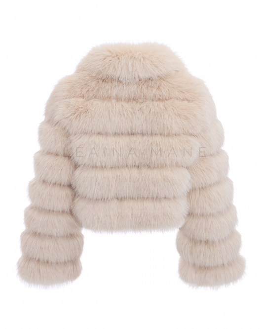 Bardot Faux Fake Fur Coat in Nude
