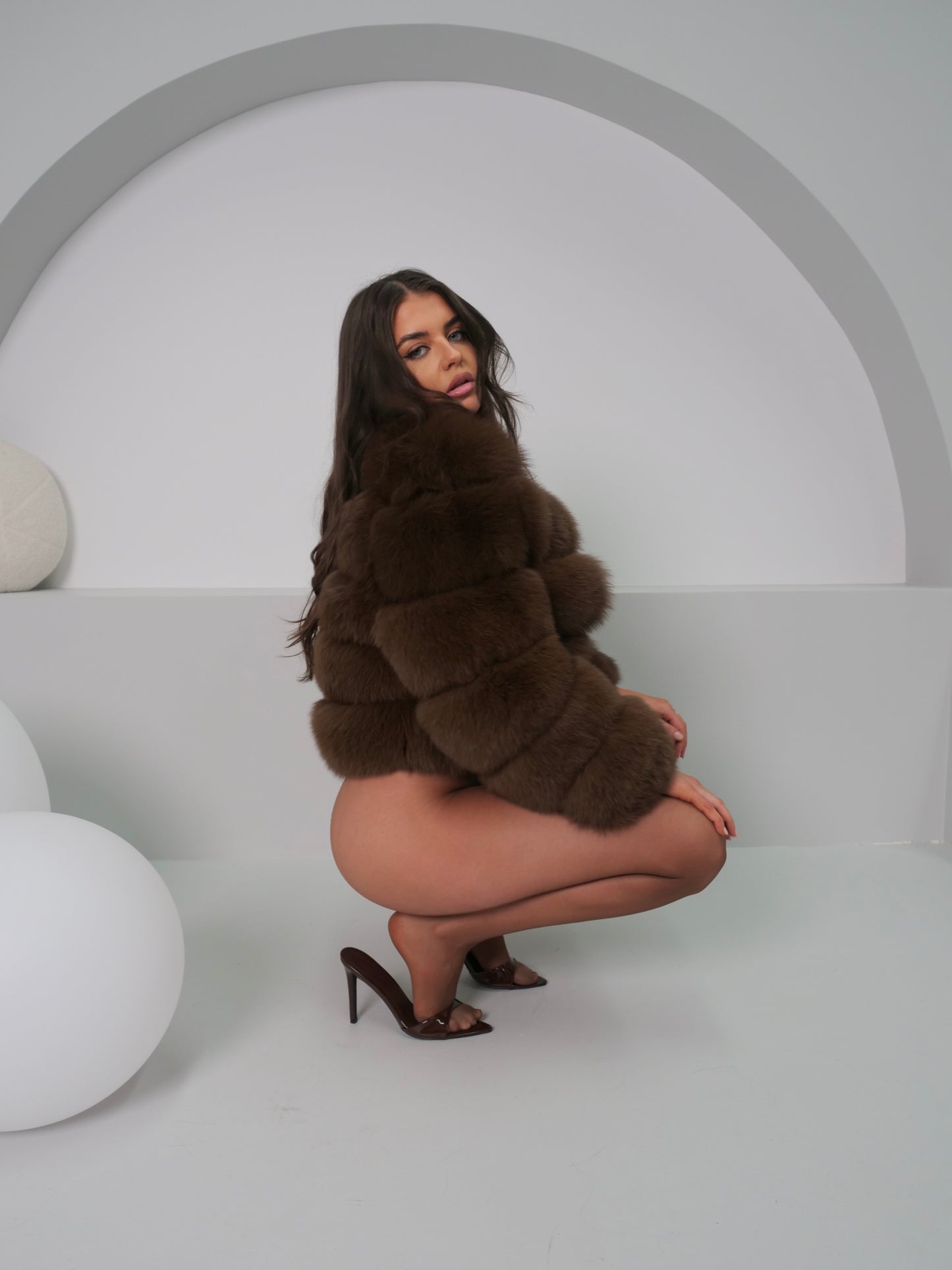 Cleopatra Fox Fur Coat in Brown
