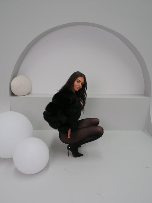 Cleopatra Fox Fur Coat in Black