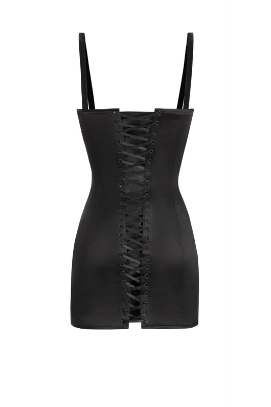 Pisces Satin Corset Dress in Black