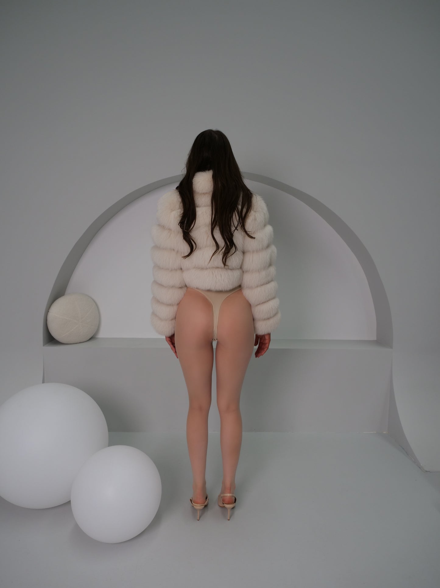 Athena Fox Fur Coat in Nude