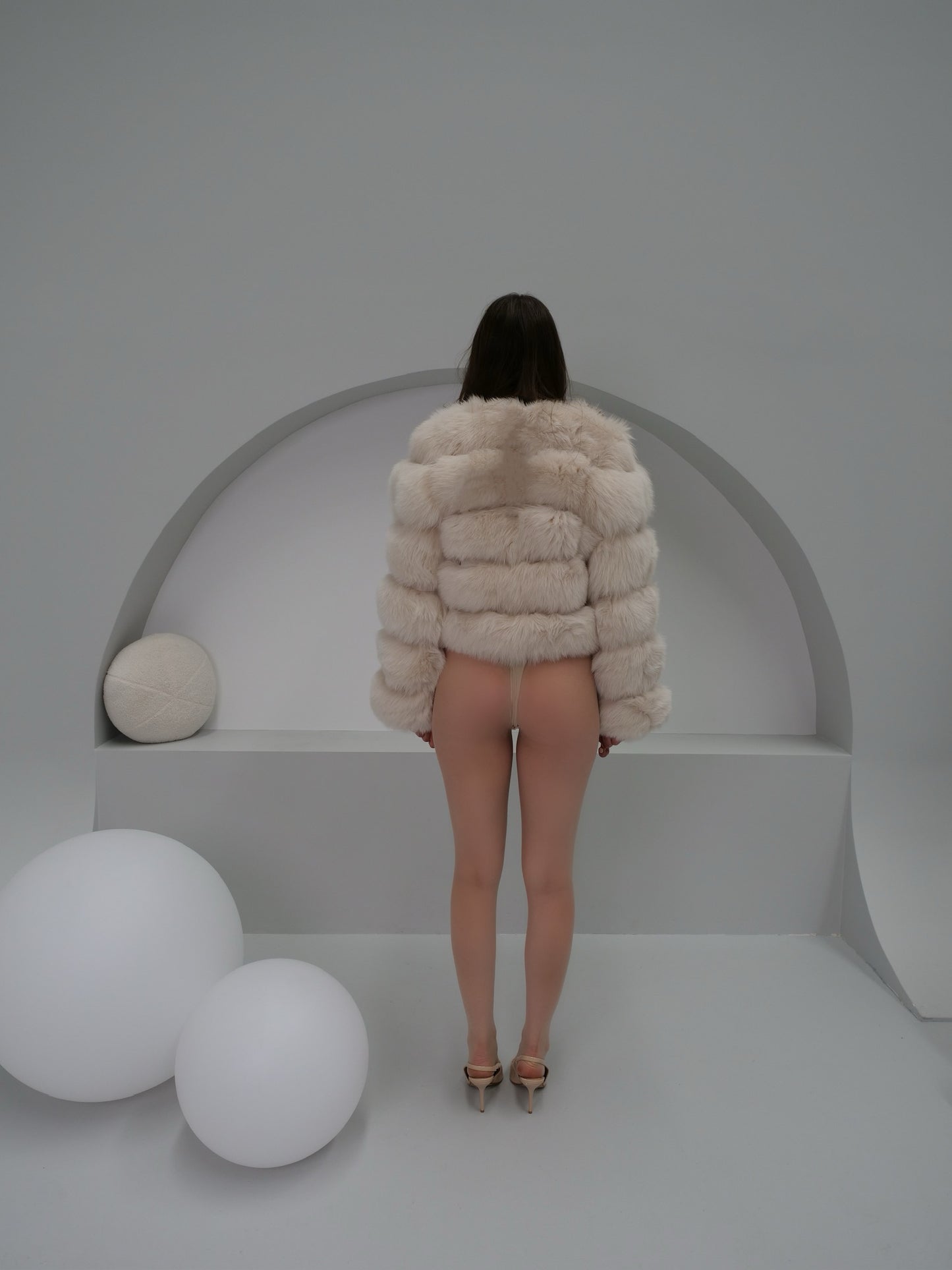 Cleopatra Fox Fur Coat in Nude