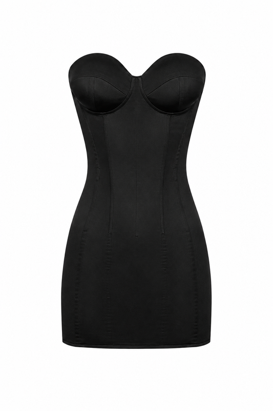 Pisces Satin Corset Dress in Black
