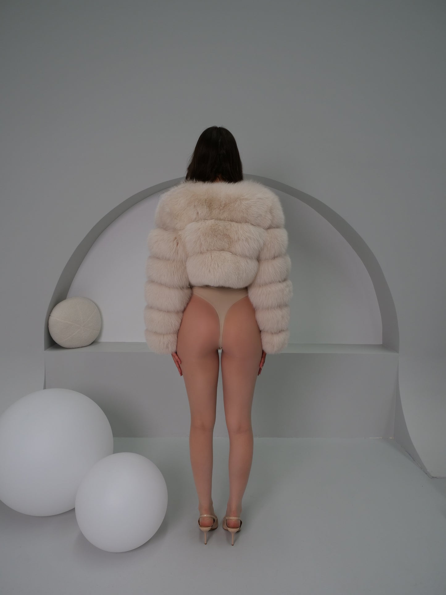 Aphrodite Fox Fur Coat in Nude