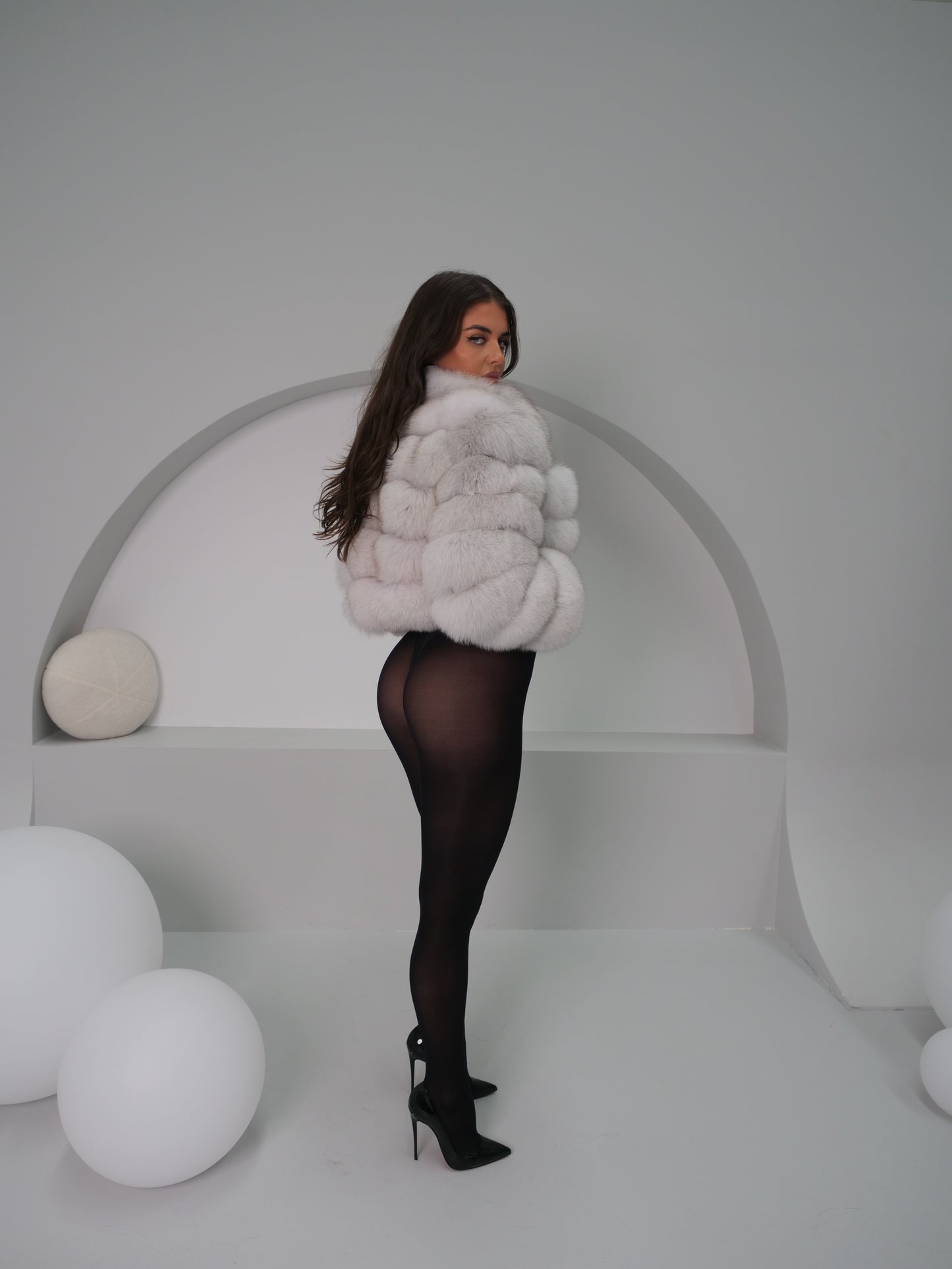 Athena Fox Fur Coat in Natural White