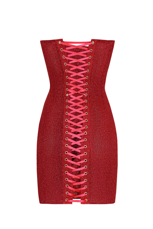 Scorpio Moon Sparkle Corset Dress in Red