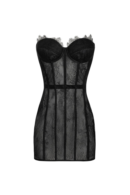 Sagittarius Corset Dress in Black Lace