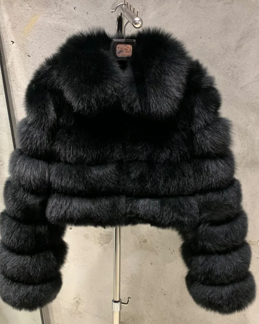 Athena Fox Fur Coat in Black